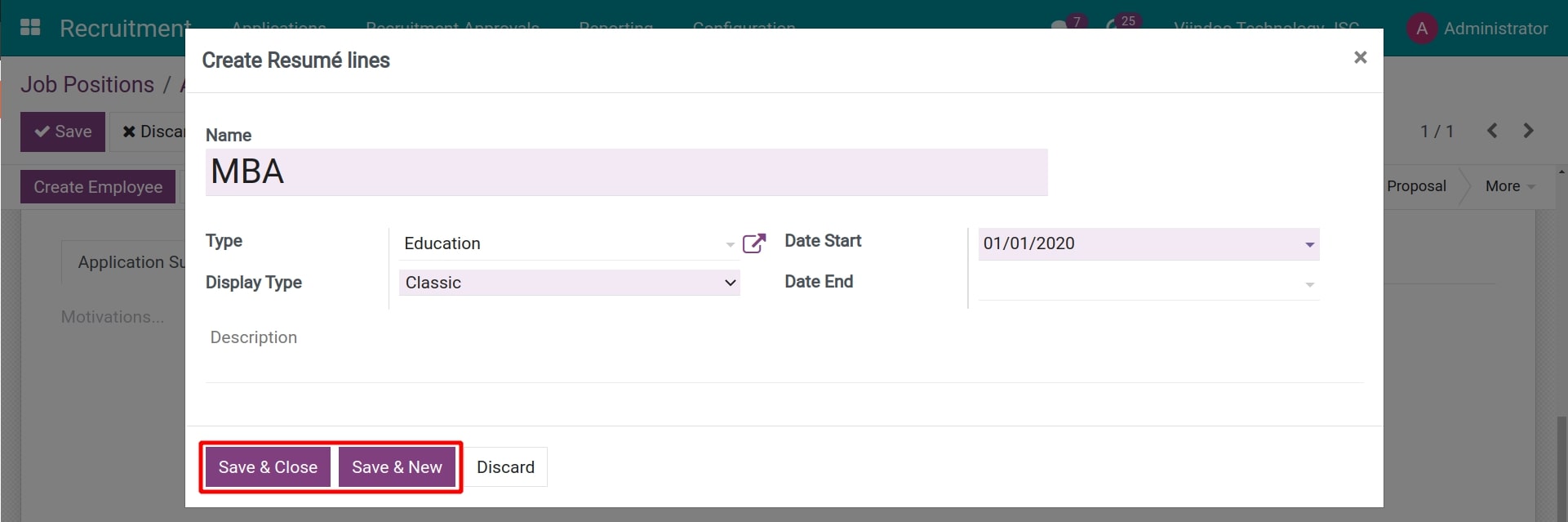 Create Resumé interface