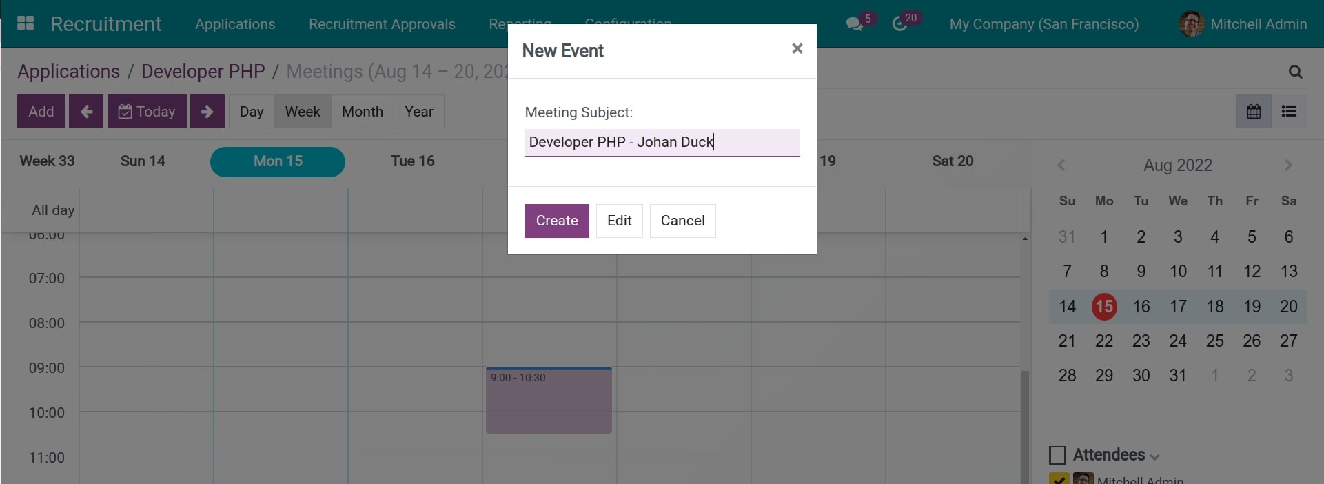 Create an interview with the applicant