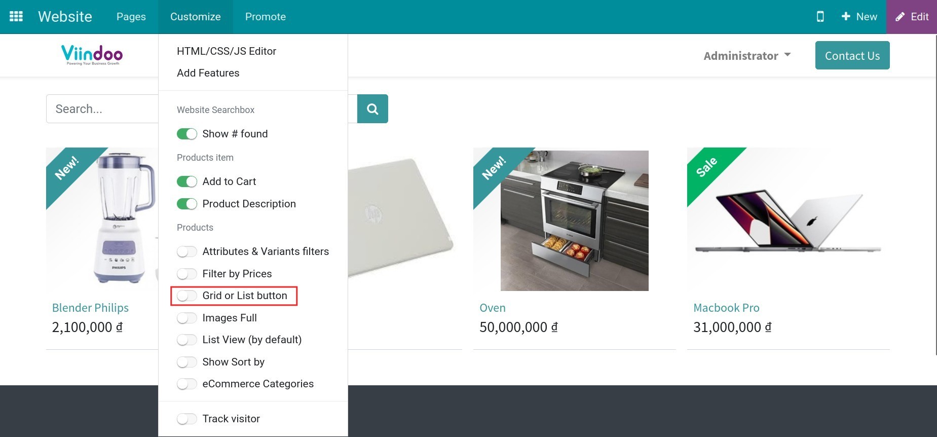 Grid or List button feature