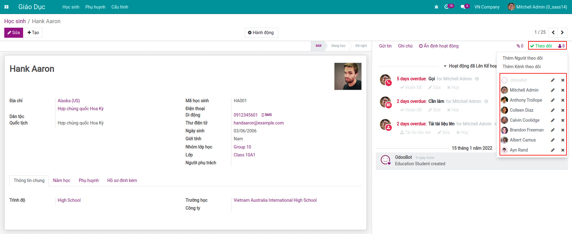 Danh sách người theo dõi và nhận Email