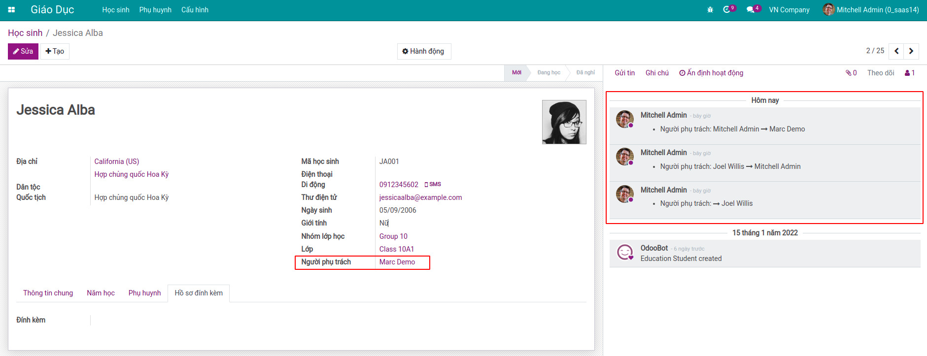Ghi lại nhật kí thay đổi giá trị của trường