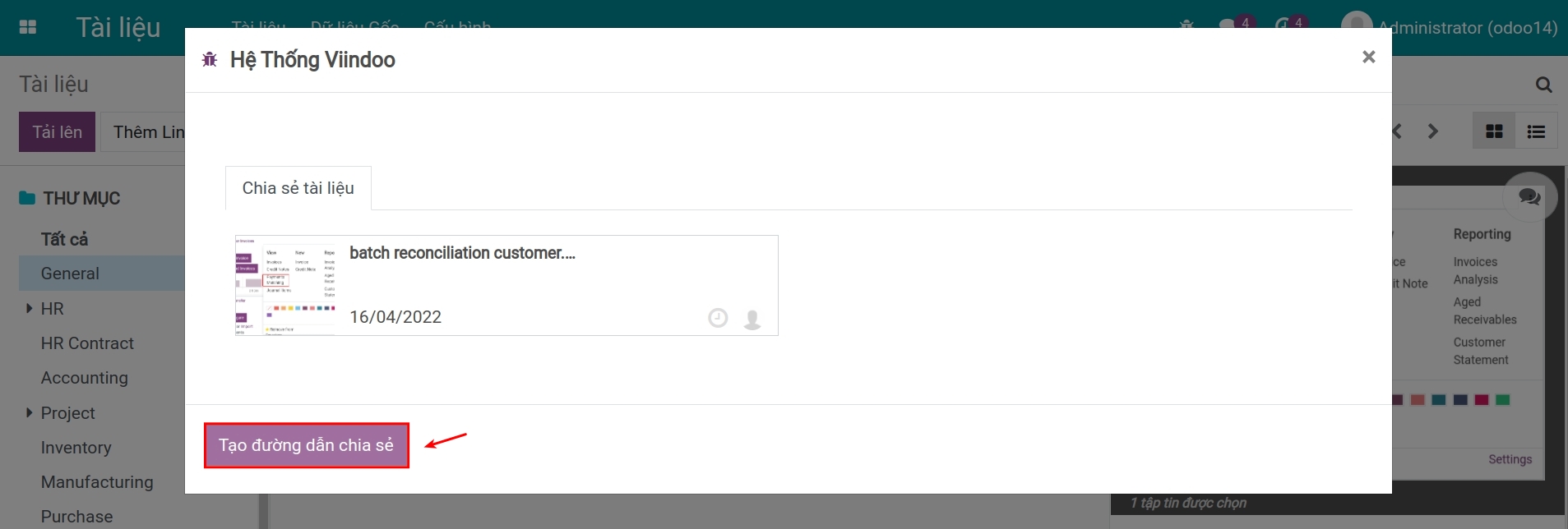 Tạo đường dẫn chia sẻ tài liệu trong Viindoo