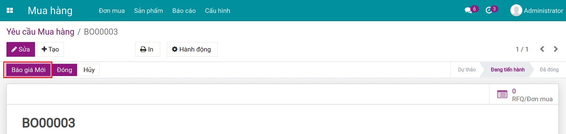 Tạo báo giá từ giao diện Yêu cầu mua hàng