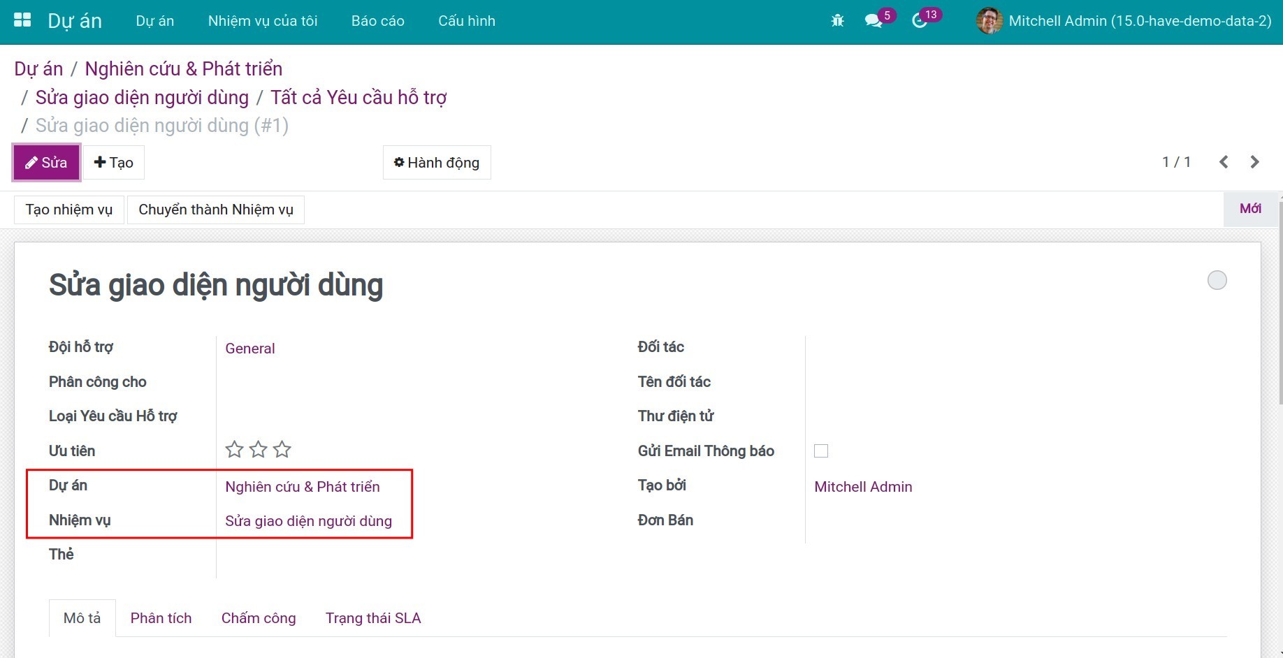 Dự án và nhiệm vụ của yêu cầu