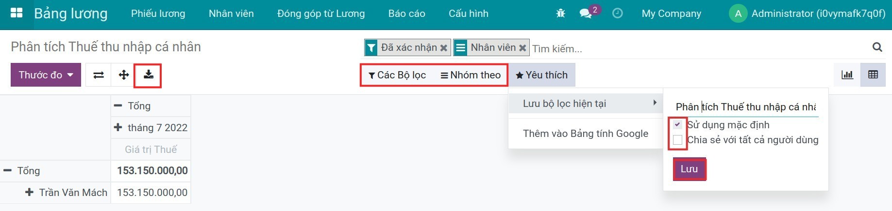 Bộ lọc yêu thích Viindoo