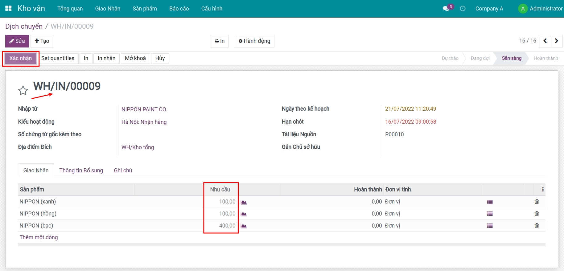Phiếu nhận hàng - Viindoo Accounting
