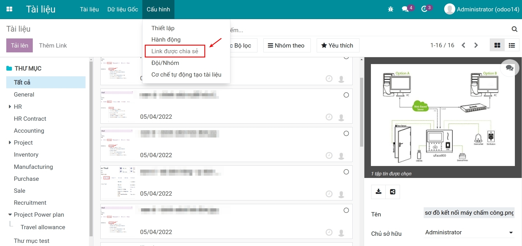 Truy cập link được chia sẻ trong Viindoo
