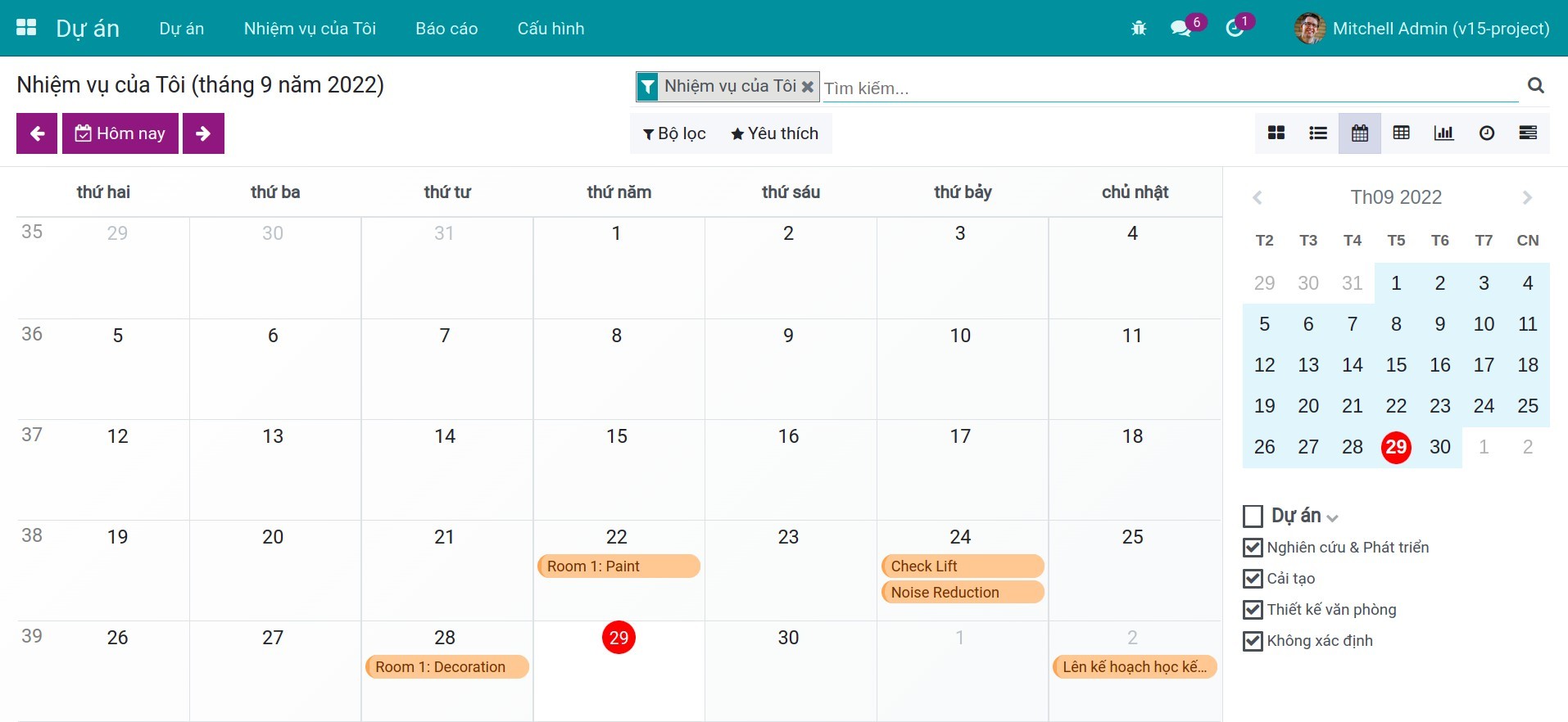 Nhiệm vụ trên giao diện Lịch - Viindoo