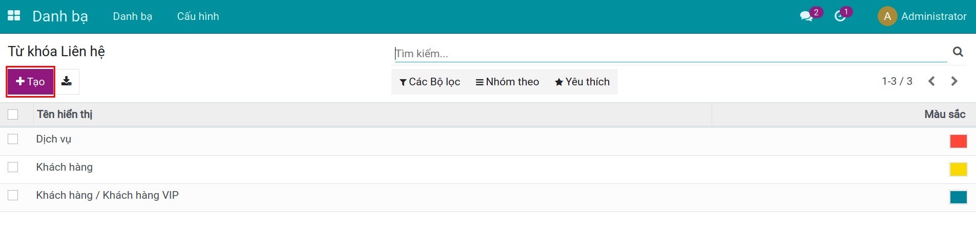 Danh sách loại đối tác Viindoo