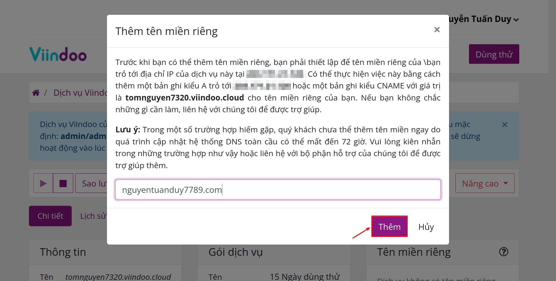 Nhập tên miền riêng của bạn