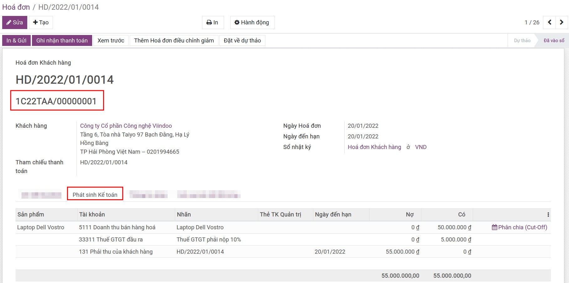 Phát sinh kế toán - Phần mềm kế toán Viindoo
