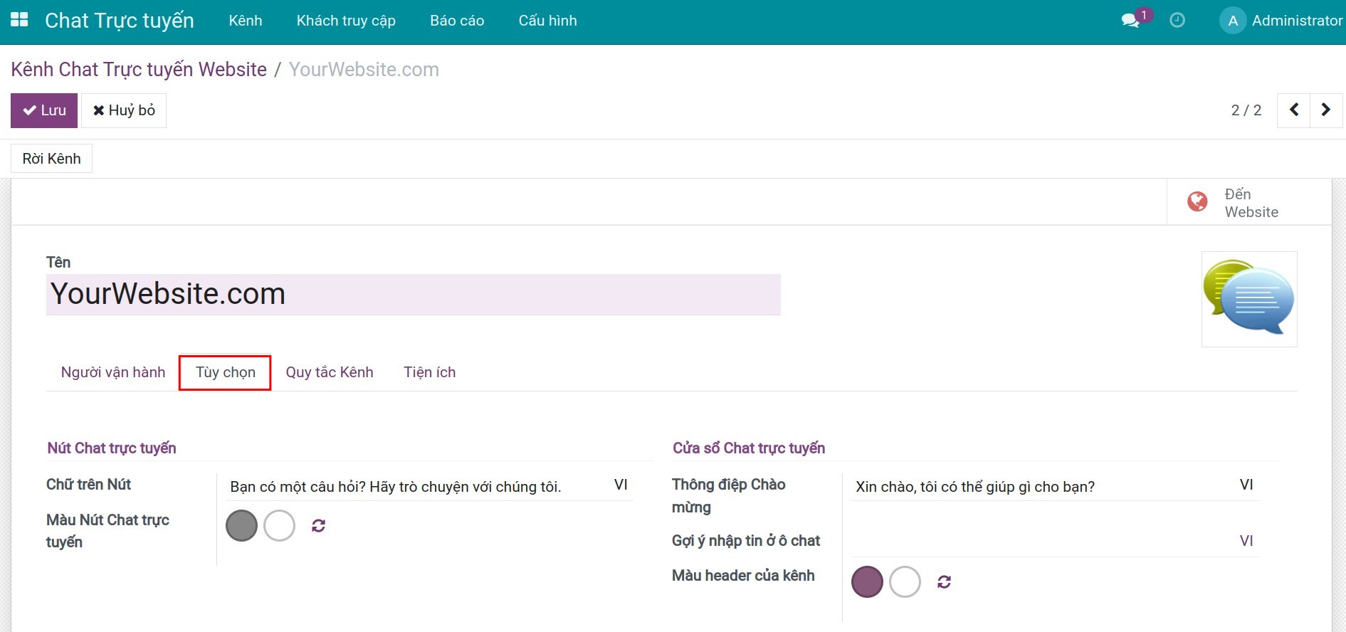 Thiết lập thông tin tùy chọn