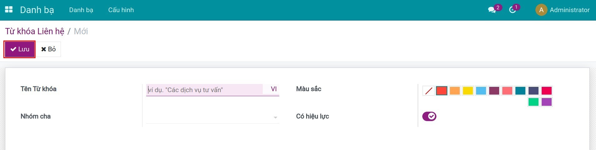 Tạo nhóm đối tác Danh bạ Viindoo