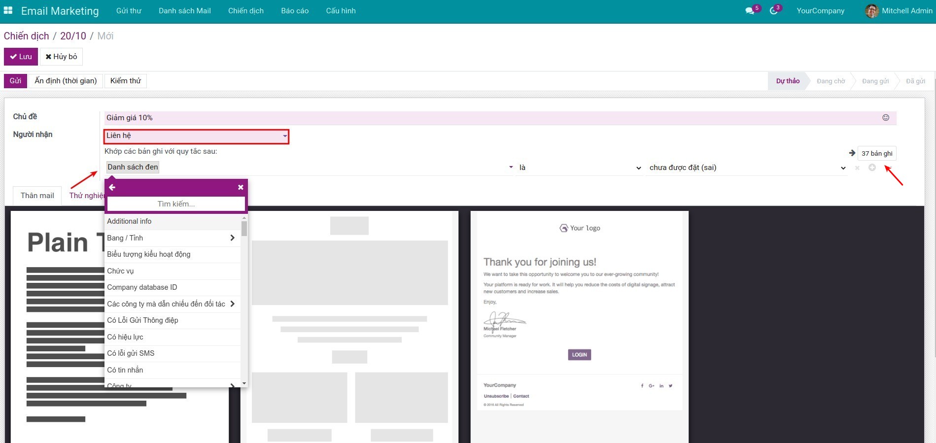 Điều kiện khớp cho loại liên hệ.