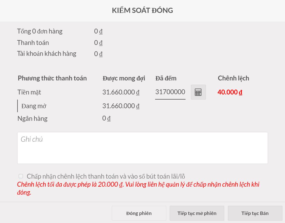Số dư chênh lệch lớn hơn cho phép