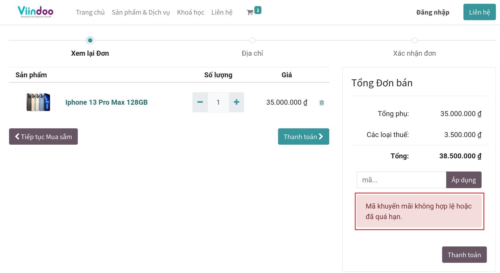 Áp dụng mã không hợp lệ