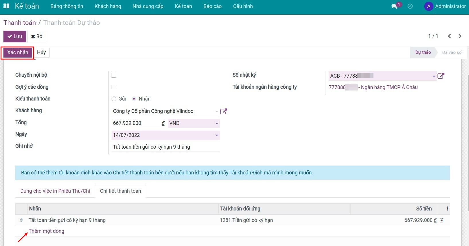 Tất toán tiền gửi có kỳ hạn
