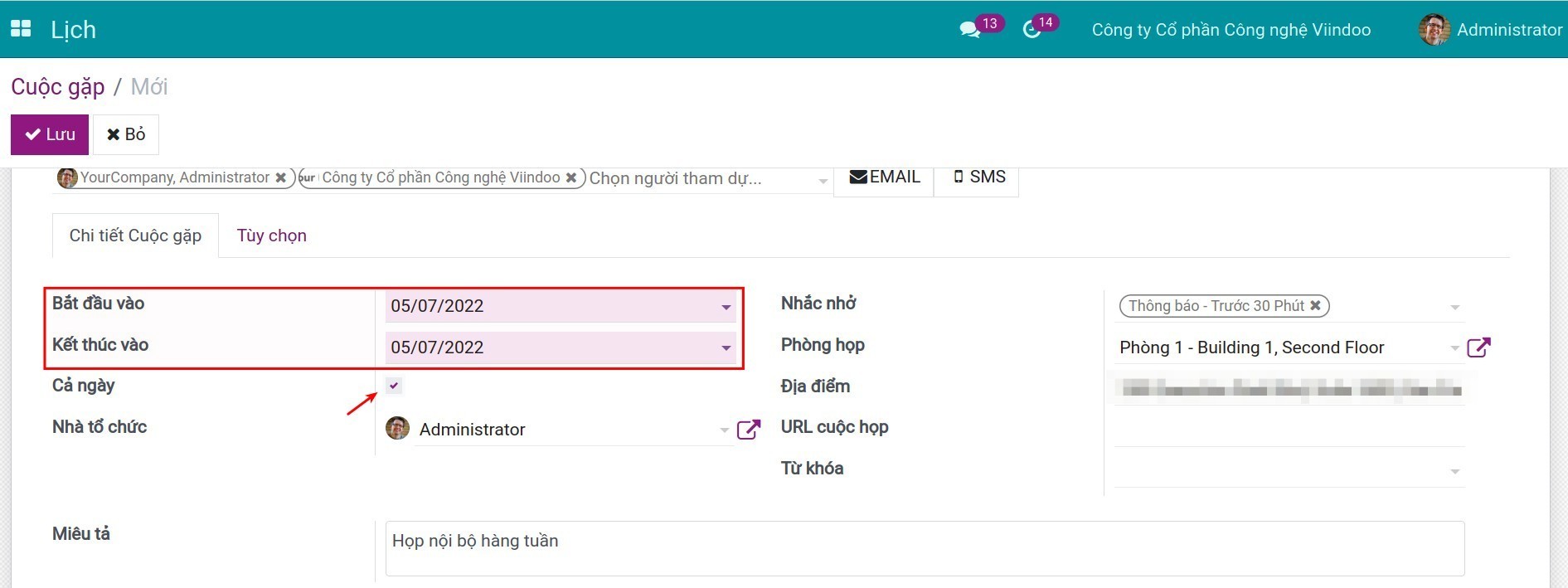 Tùy chọn họp cả ngày