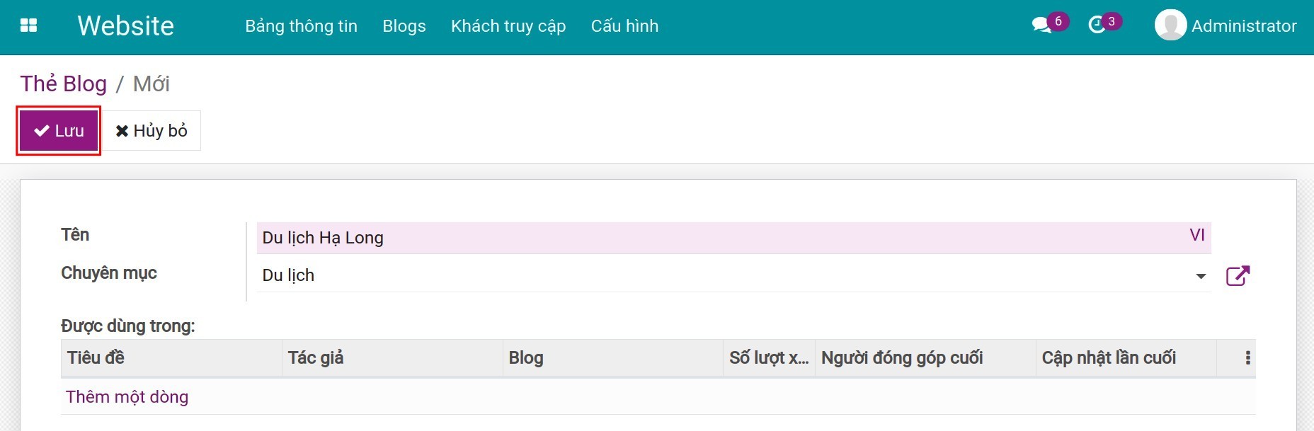 Tạo thẻ mới cho blog