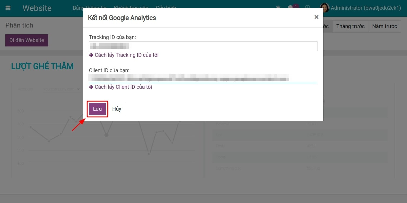 Lưu Tracking ID và Client ID trong ứng dụng Viindoo Website