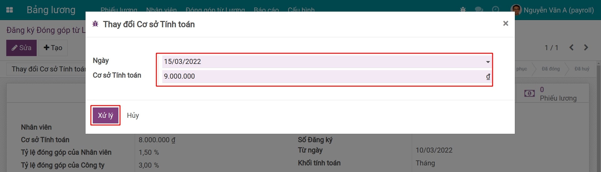 Thay đổi cơ sở tính toán cho bản ghi