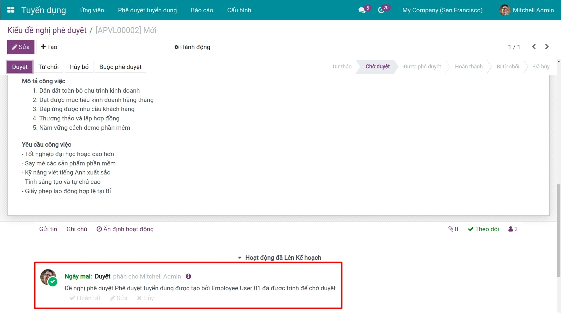 Người phê duyệt trên phiếu đề nghị