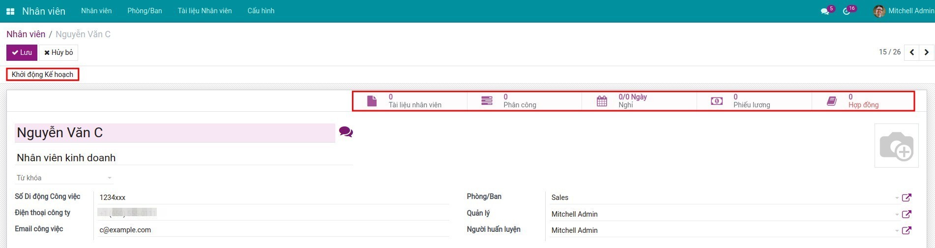 Smart buttons trên giao diện nhân viên Viindoo