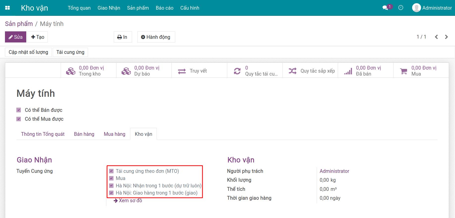 Cấu hình tuyến cung ứng trên sản phẩm Kho vận Viindoo