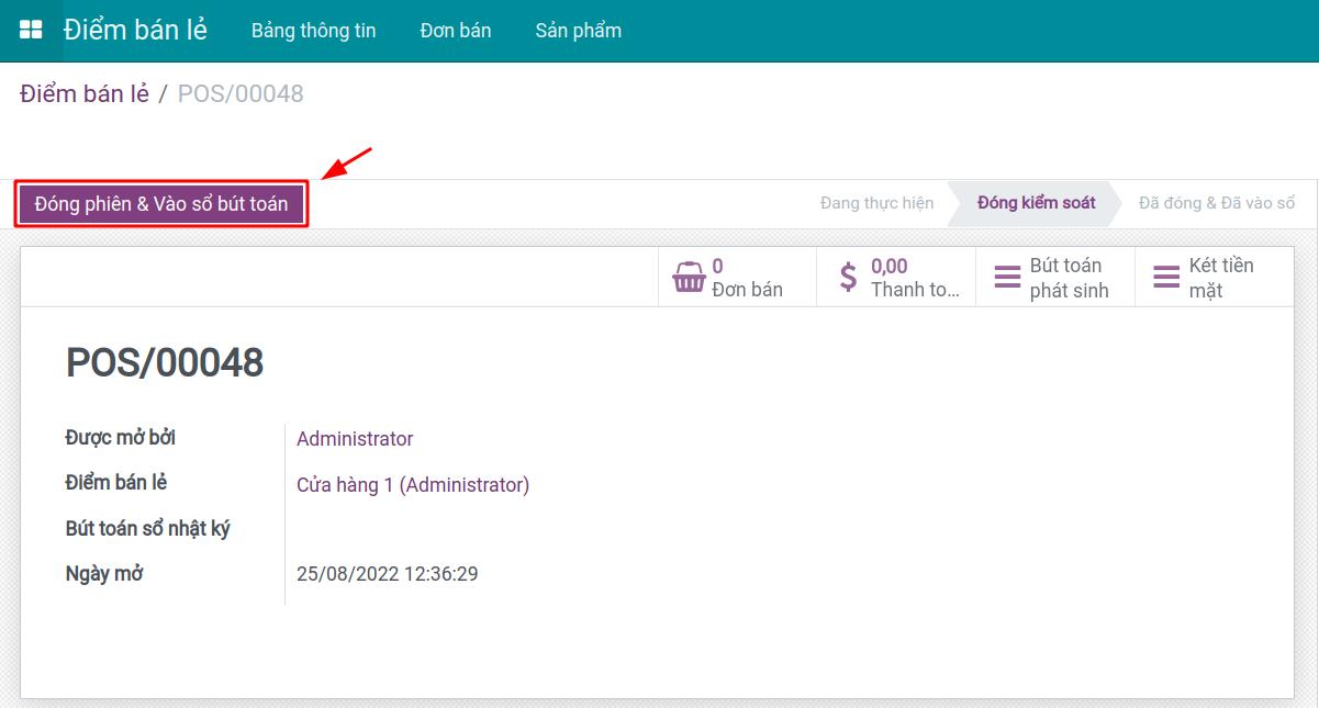 Đóng phiên bán hàng và Vào sổ bút toán