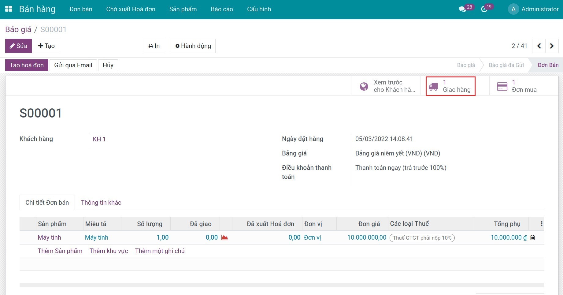 Nút giao hàng Kho vận Viindoo