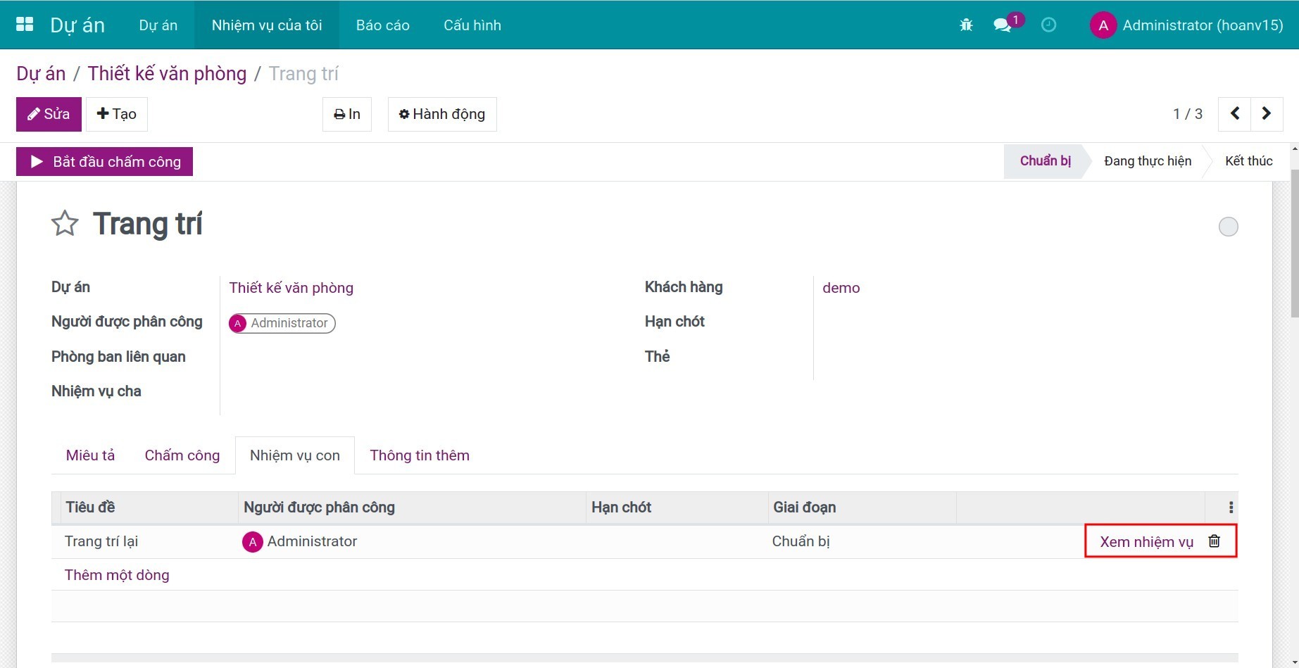 Xem nhiệm vụ con