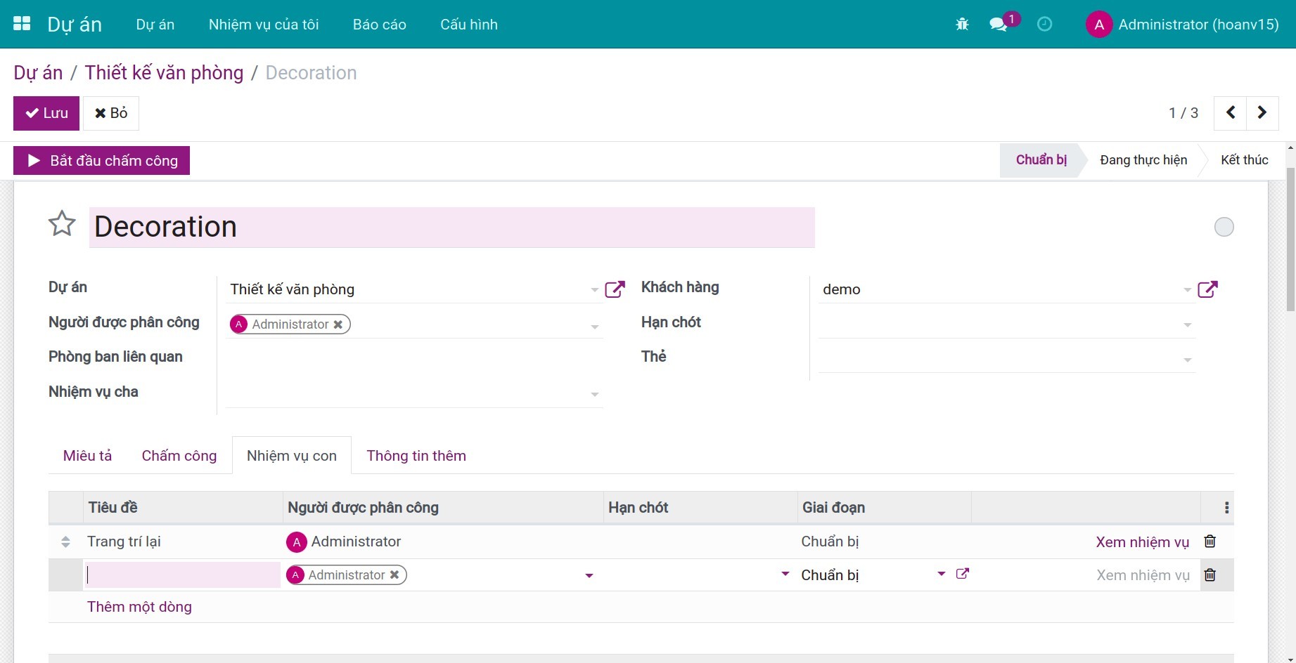 Tạo thêm nhiệm vụ con
