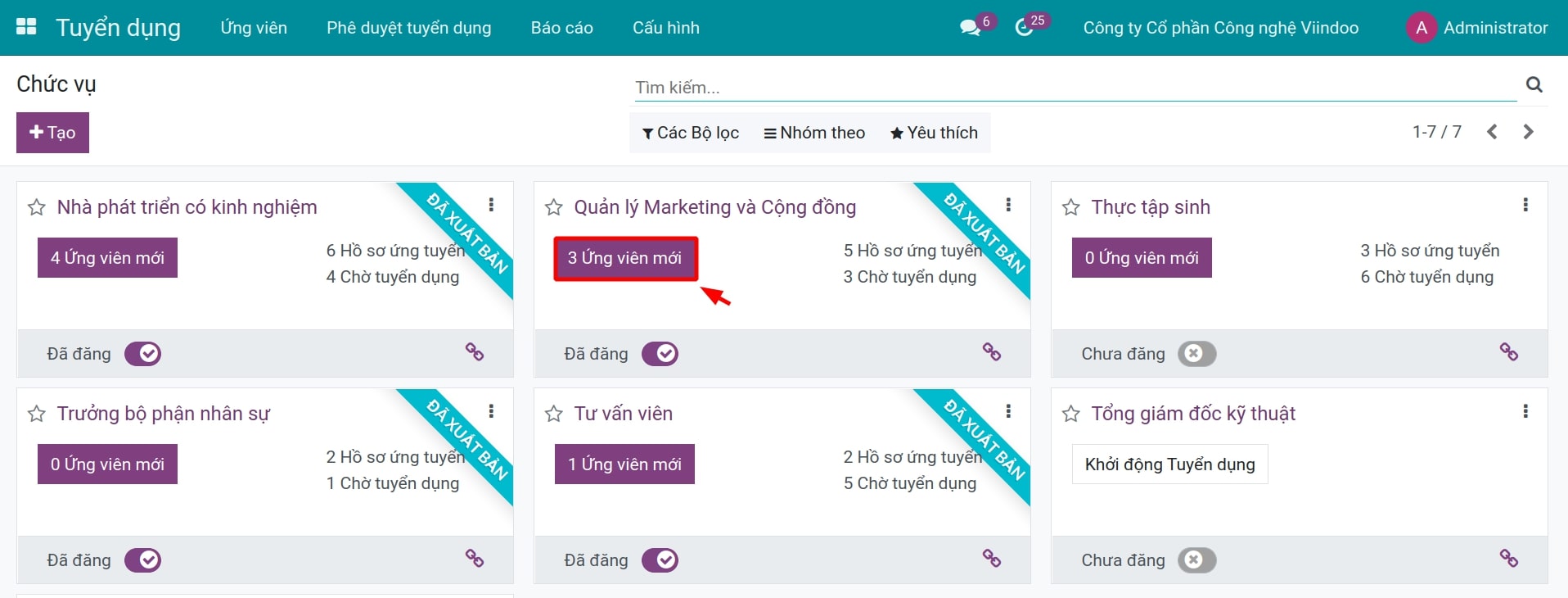 Nút ứng viên trên chức vụ.
