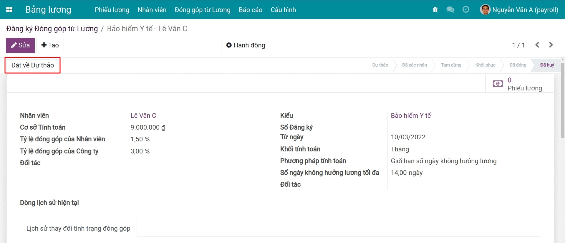 Đặt lại bản ghi về dạng dự thảo