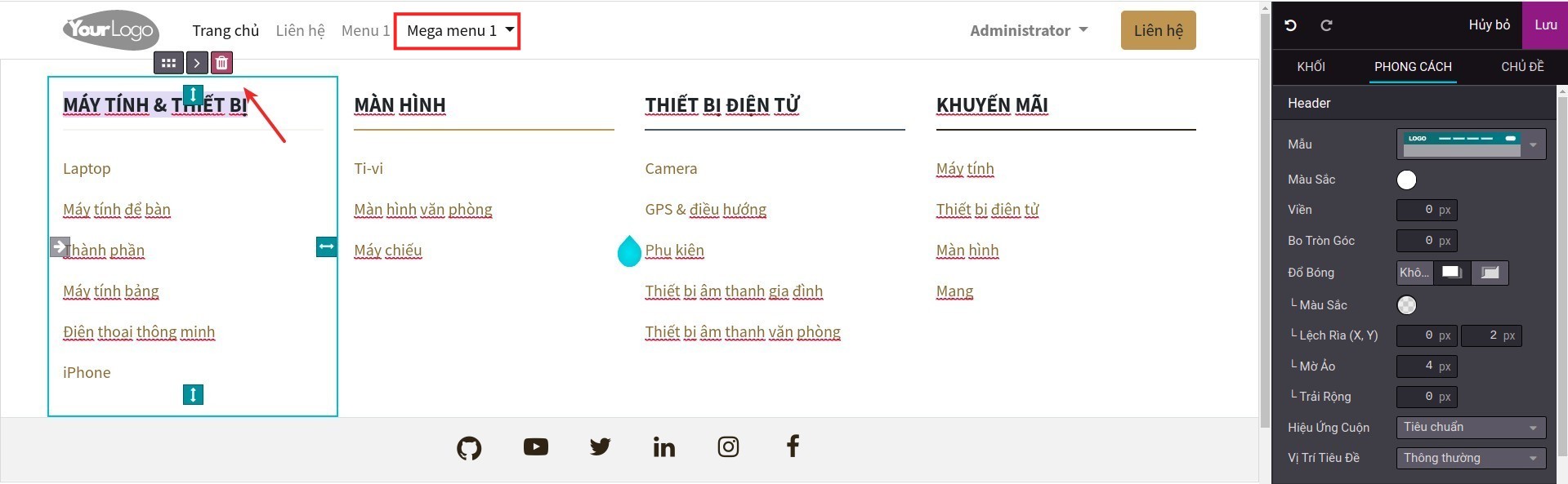 Chỉnh sửa tiêu đề Mega Menu