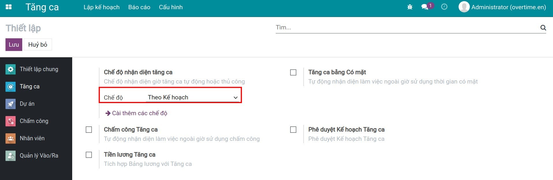 Chế độ nhận diện tăng ca