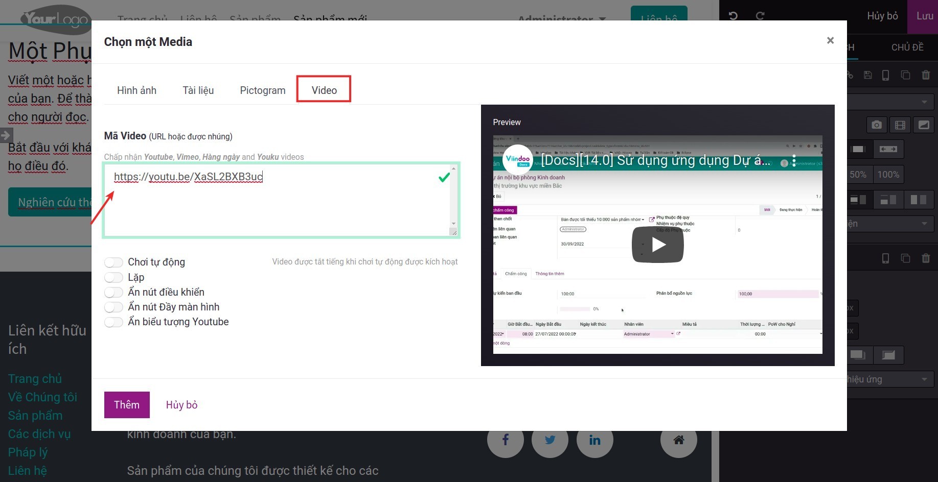 Thêm đường dẫn video