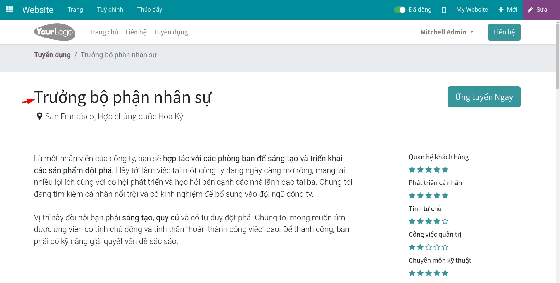 Chức vụ xuất bản trên website