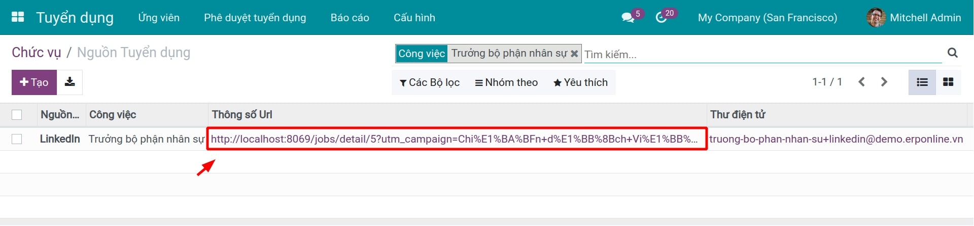 Theo dõi link trên giao diện nguồn tuyển dụng