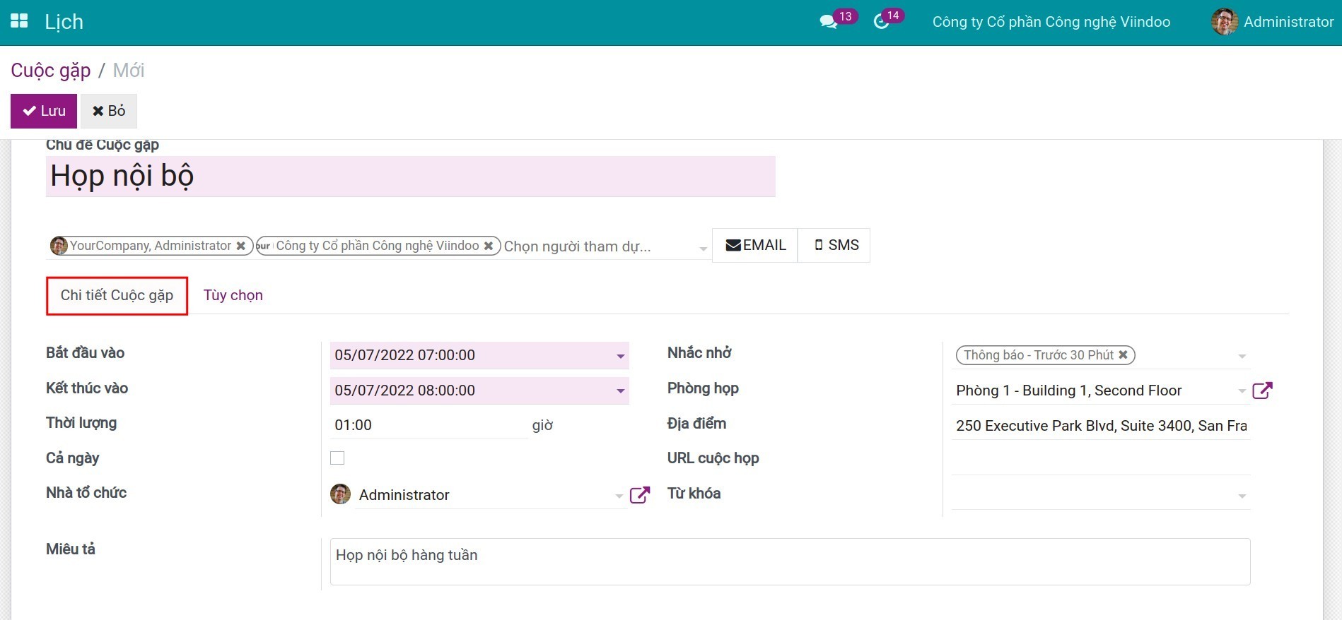 Tab Chi tiết cuộc gặp: