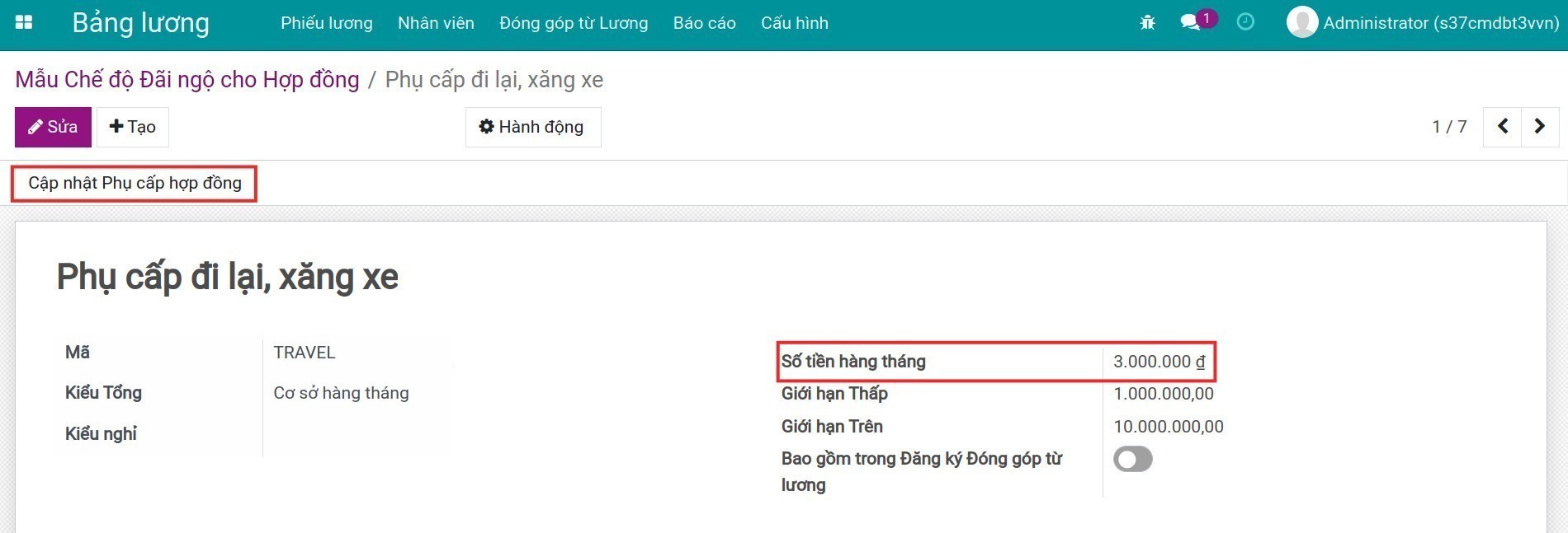 Cập nhật Phụ cấp hợp đồng