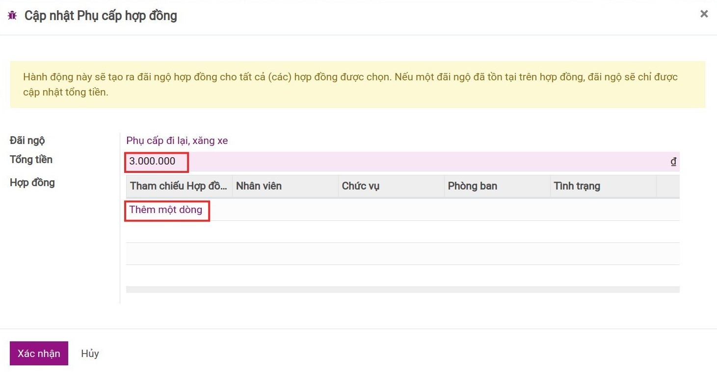 Cập nhật Phụ cấp hợp đồng