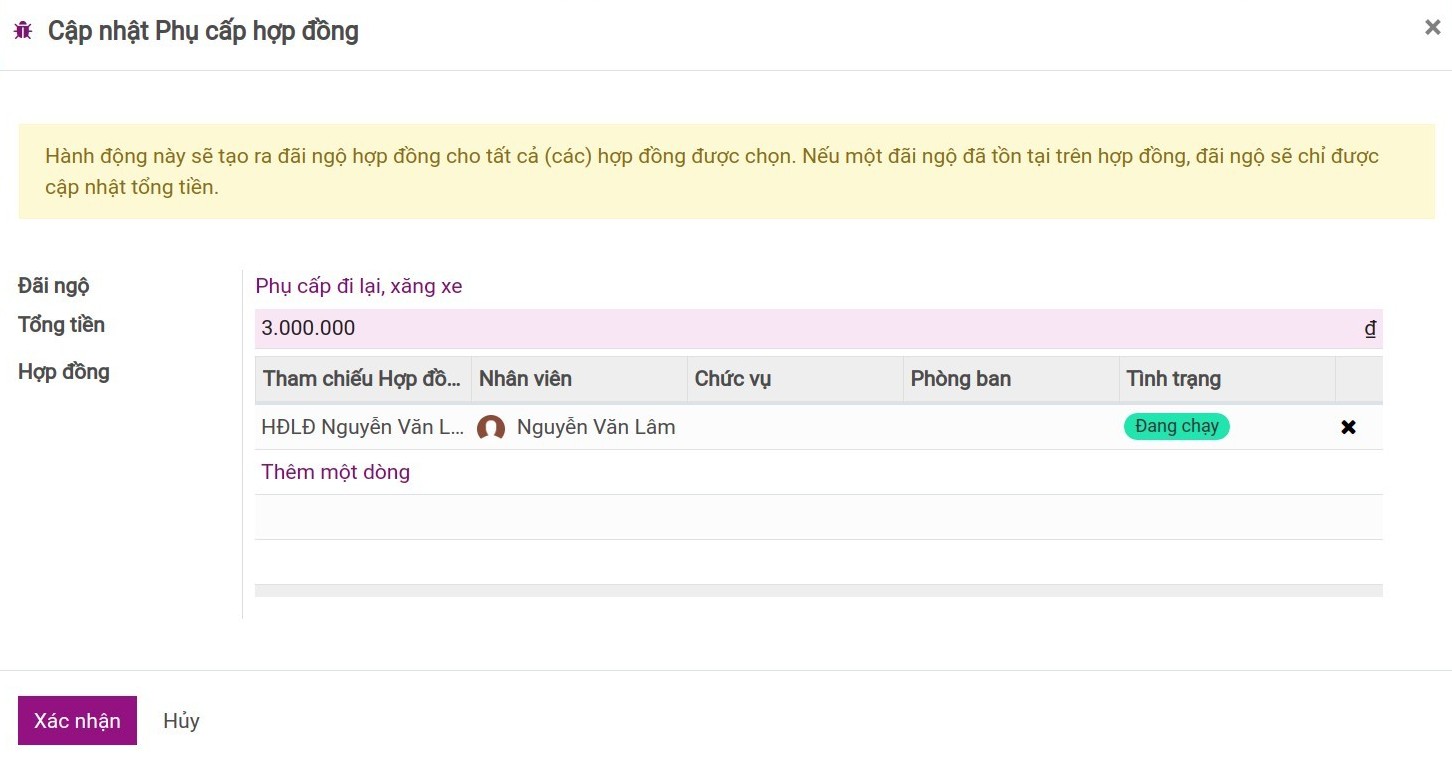 Cập nhật Phụ cấp hợp đồng
