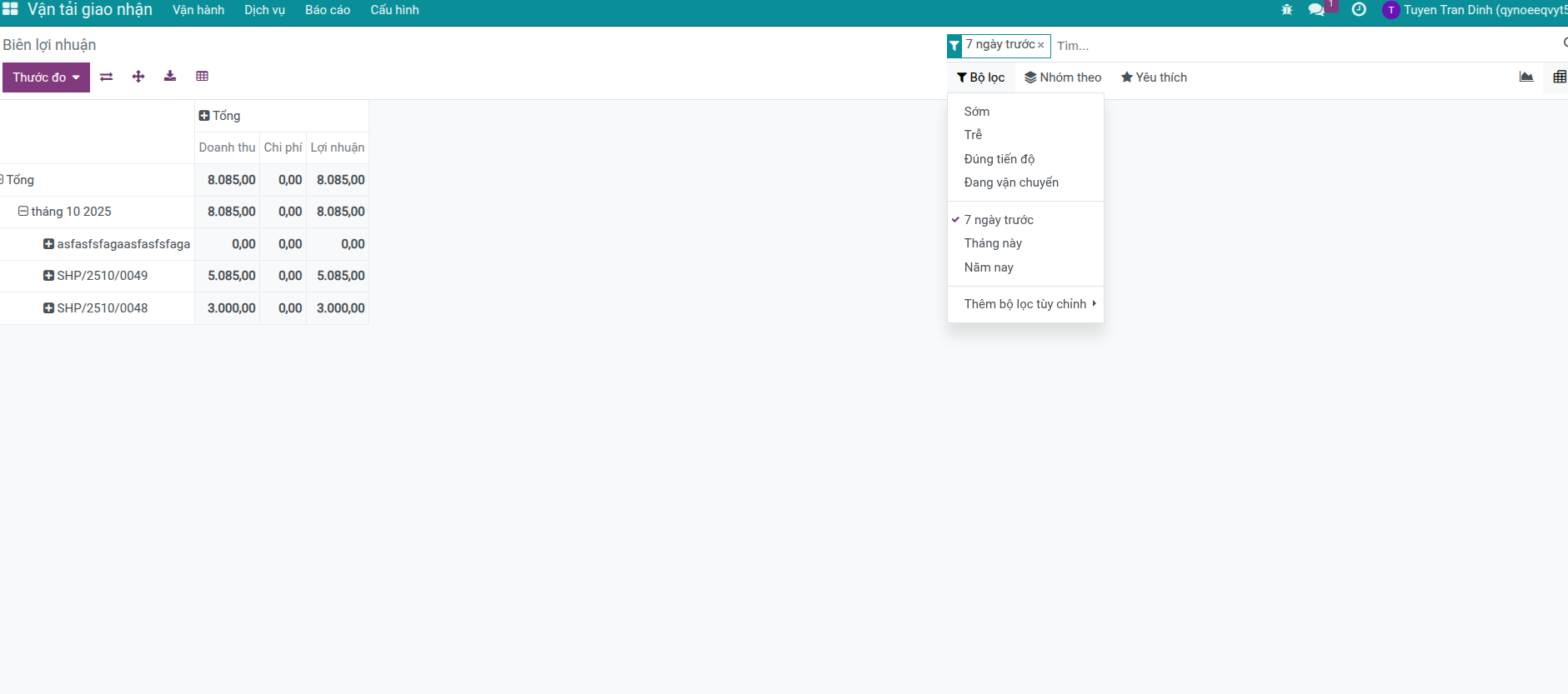 Profitability Report Filters