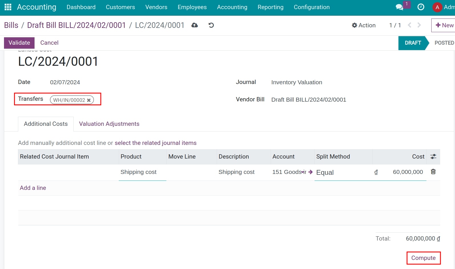 Allocate Landed costs - Viindoo Accounting