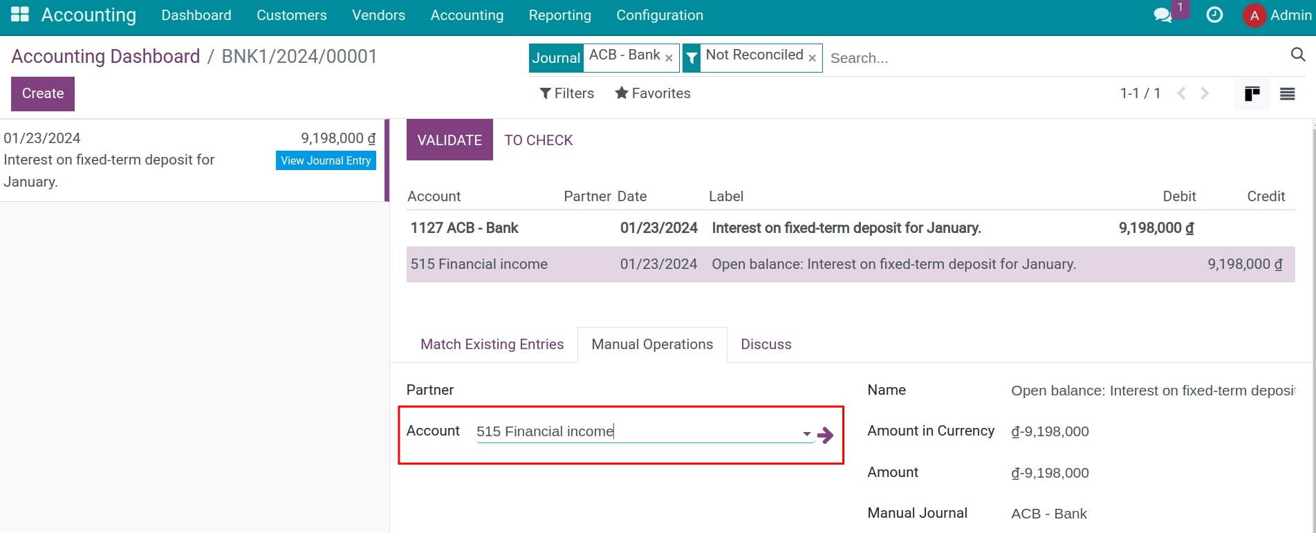 Choose the accounting account of interest