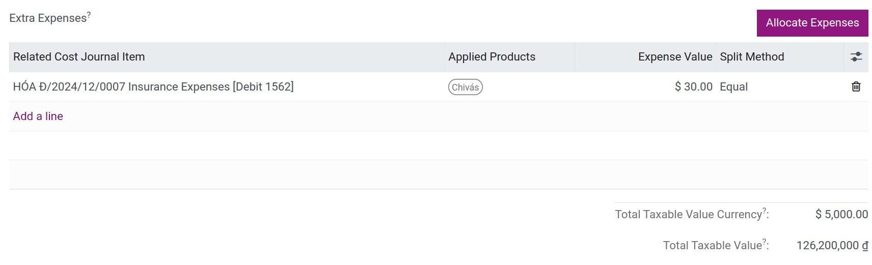 Product information on the import custom clearance request - Viindoo foreign trade management