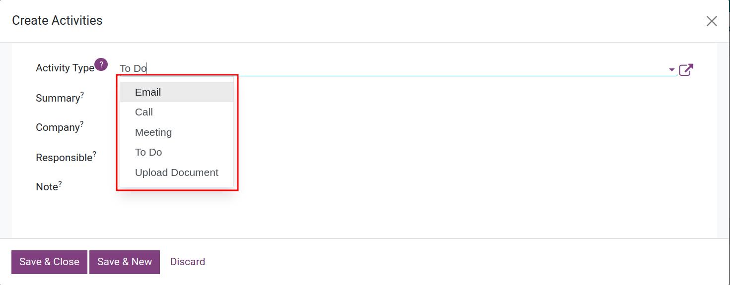 Choose activity type