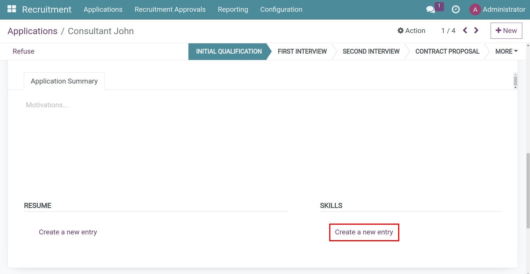 Create a new entry for skills