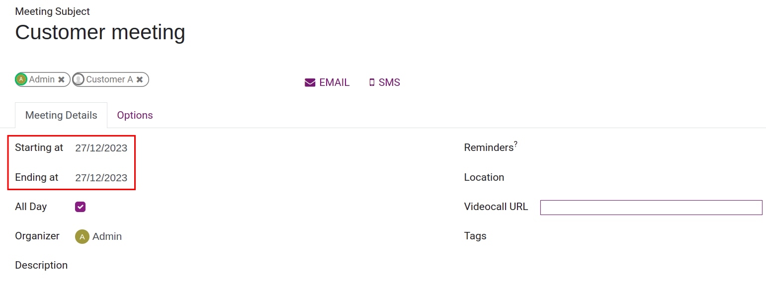 the All day option for the long meeting